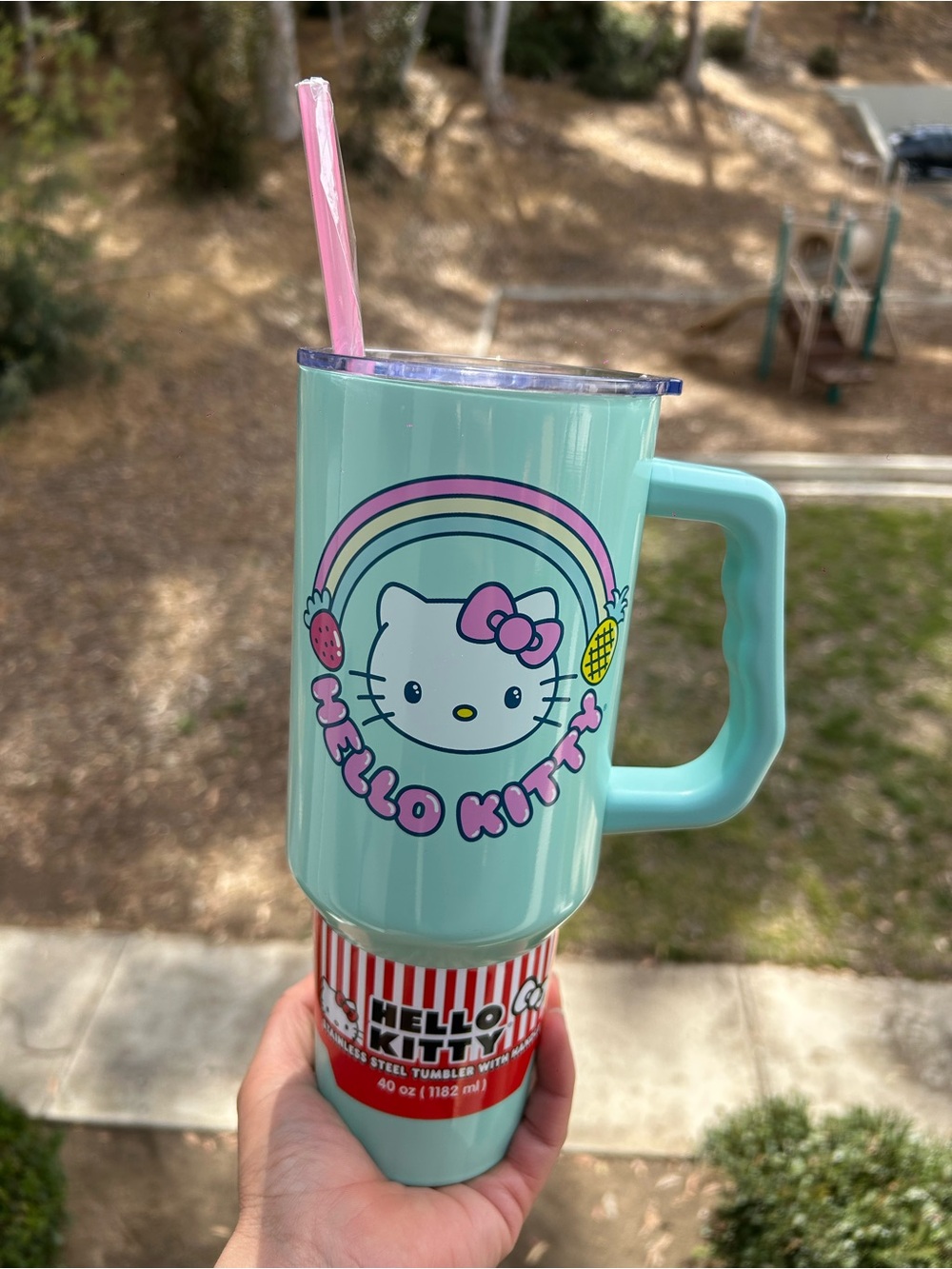 Hello Kitty Mint Green Tumbler with Pink Straw
